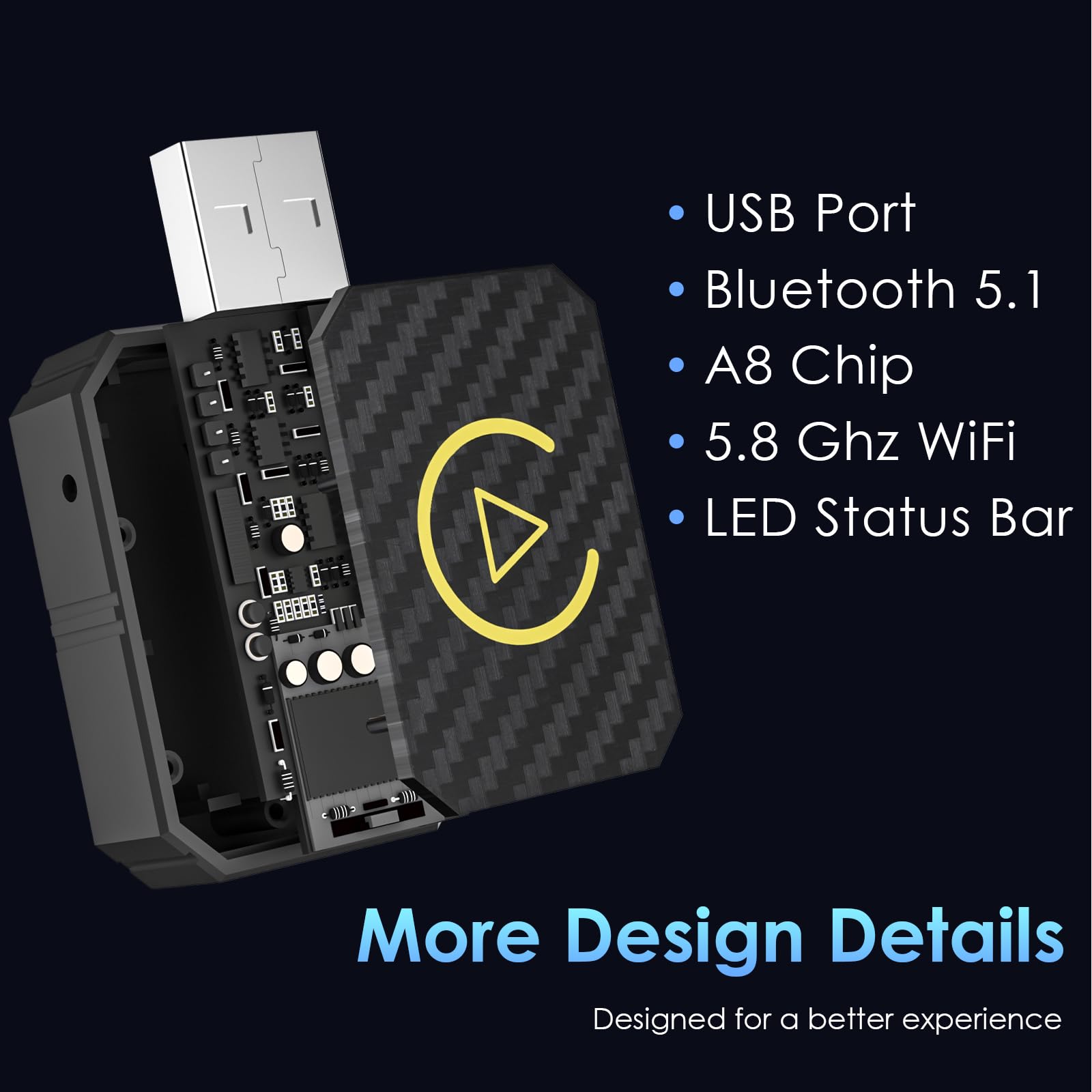 Adaptador inalámbrico para Android Auto & Carplay, Dispositivo inalámbrico 2 en 1 Que Convierte Android Auto/Carplay con Cable en inalámbrico para automóviles con AA y Carplay, USB C/A