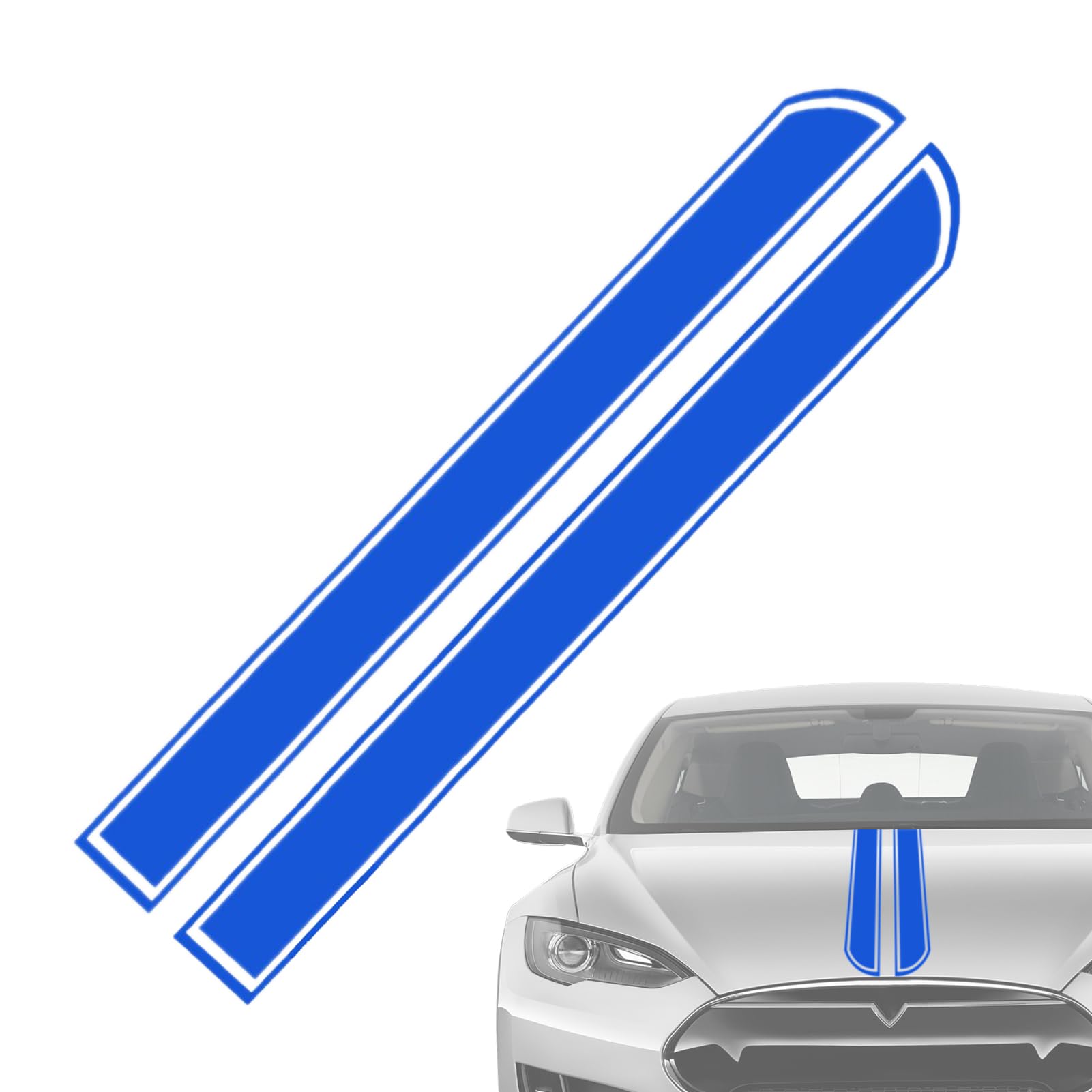 Tedious A271 Blue Stripe Decals For Hood, Waterproof Stripe Decal For Engine Hood, Automobile Decor Products For Vehicle, Minivan, Racing Car, Caravan, Suv