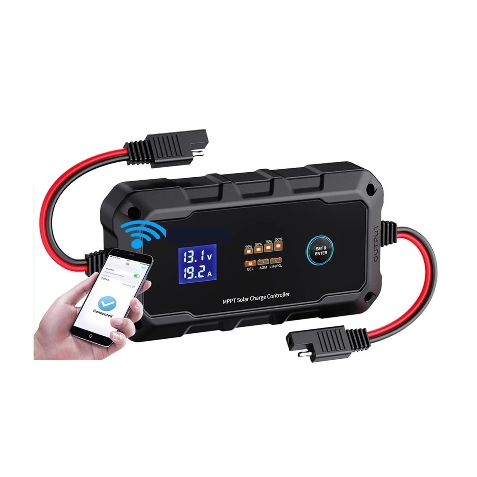 Solar Charge Controller, 20A 12V/24V MPPT Wireless Solar Charge Controller, Intelligent Panel Regulator 20 Amp BT APP