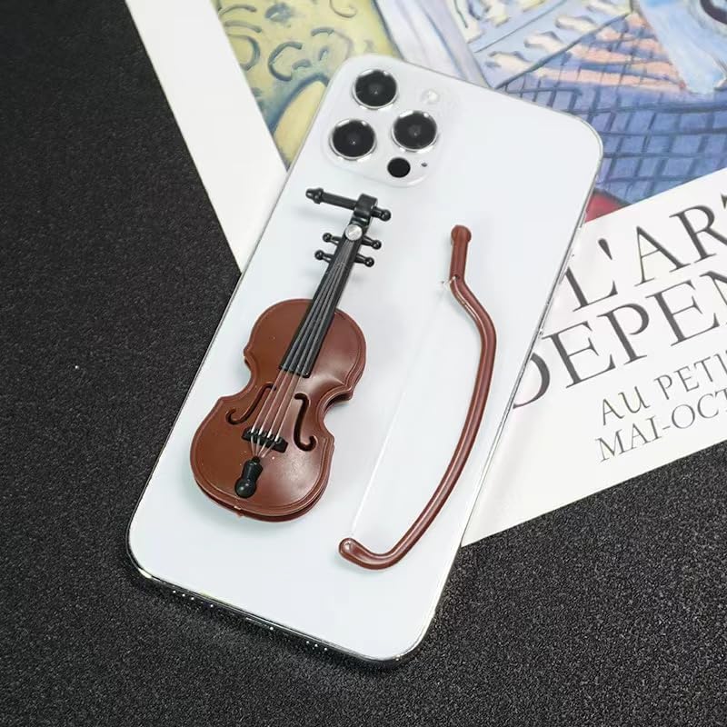 Miniatura 3 de Violín en miniatura con adorno de soporte, arco y funda, mini instrumento musical perfecto para decoración de fundas de teléfono celular, decoración