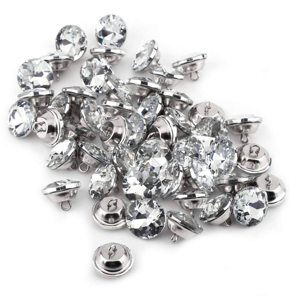 Hilitand Silver Diamond Buttons 50Pc Acrylic Crystal Rhinestone Buttons Round With Metal Loop For Sewing Clothes Sofa Upholstery Scrapbooking Wall Decor Crafts Jewellery Making Knitting (25Mm)