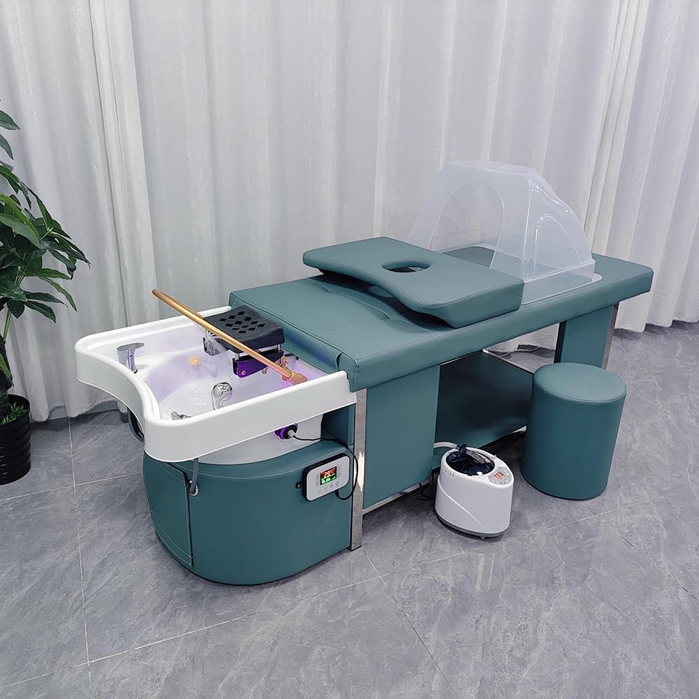 Lettino Da Massaggio Deluxe Head Spa, Lettino Per Shampoo Da Salone Di Bellezza, Lettino Per Massaggio Thailandese Con Fumigazione E Circolazione Dell'acqua,Verde