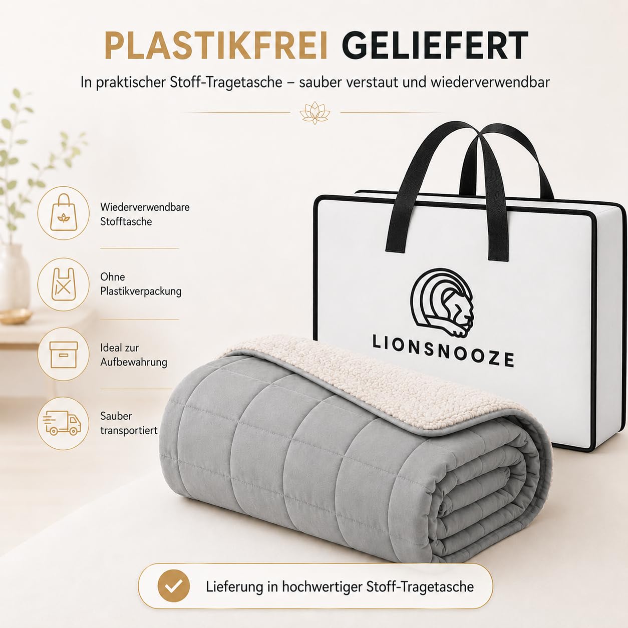 Gewichtsdecke - Weighted Blanket & Therapiedecke 2in1 kühlend & wärmend - Schwere Decke gegen Schlaflosigkeit, Stress & Angst - Bambusfaser Fleece mit Glasperlen - Oeko-TEX