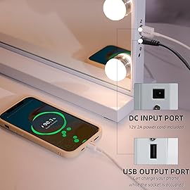 Hansong Vanity Mirror with Lights: Hollywood Lighted Makeup Mirror with 15 LED Bulbs, 22.8\'\'x18\'\' Light Up Mirror with 3 Colors Modes for Desk, Large Mirrors with USB Charging Port for Bedroom, White