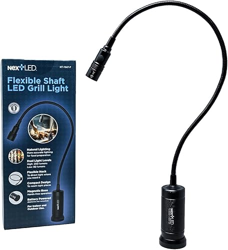 NextLED NT-7647-F - Luz magnética para parrilla al aire libre, cálida iluminación natural que muestra el verdadero color de tu comida, cuello de