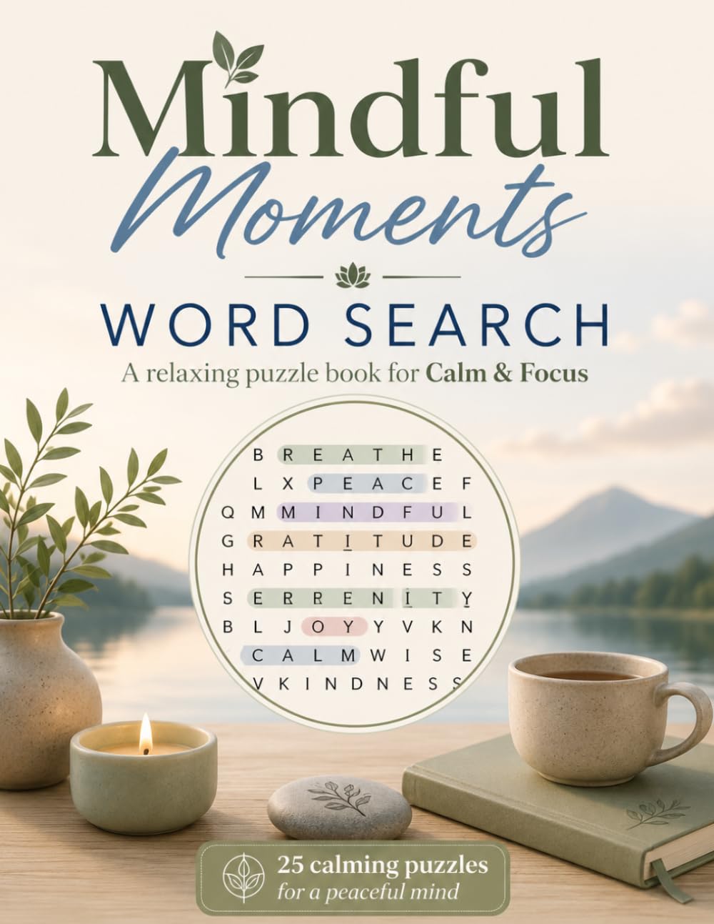 Mindful Moments Mindfulness Word Search: A relaxing puzzle book for Calm & Focus: 25 calming puzzles for a peaceful mind