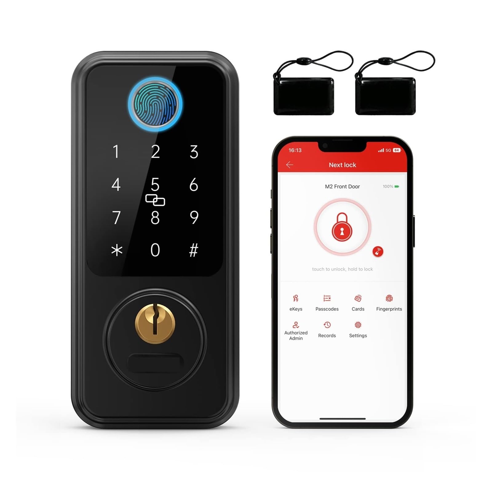 Front Door Lock Finrprint Smart Door Lock G2 Keyless Entry Front Deadbolt Locks Digital Waterproof Home Security(Black Lock)
