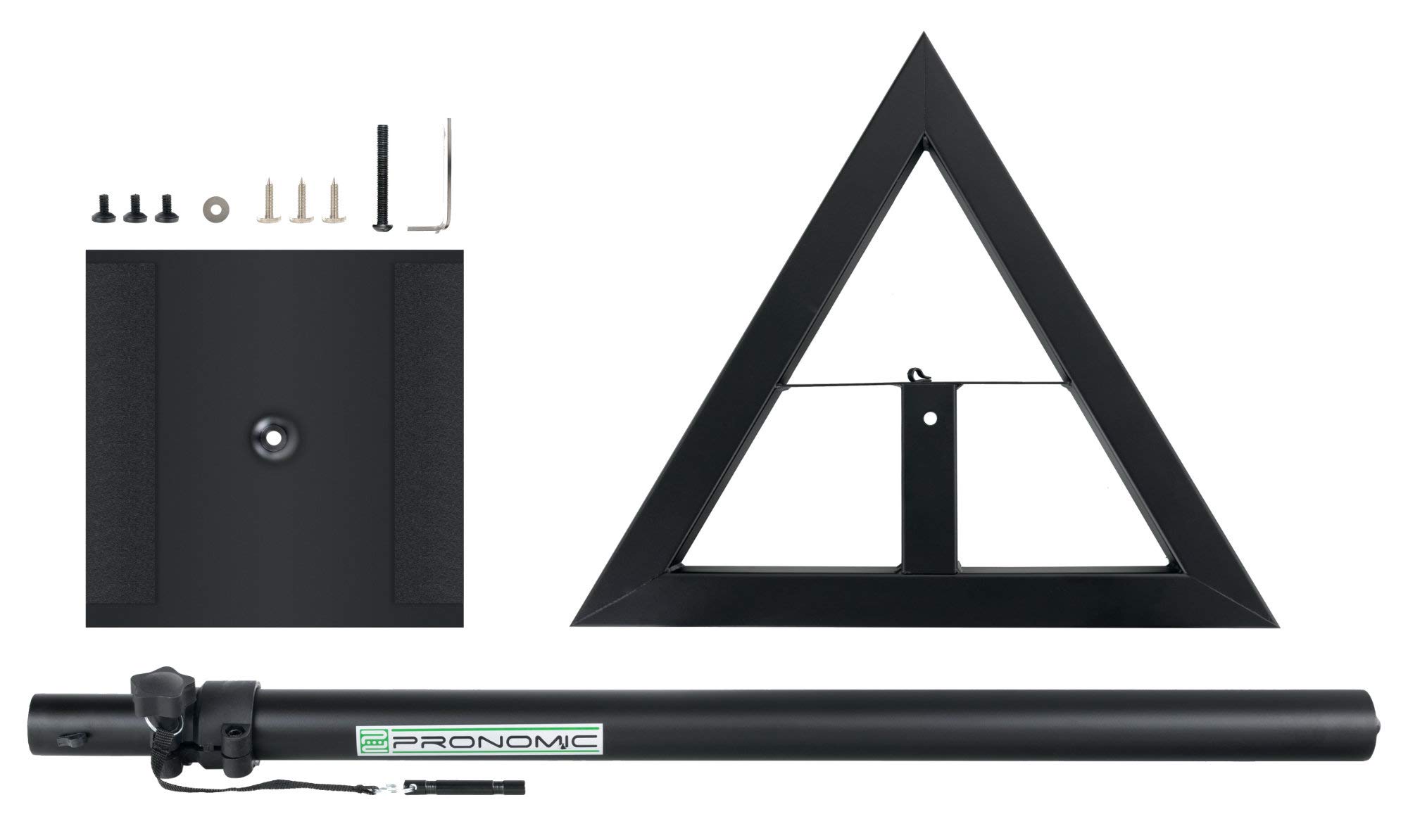 Pronomic SLS-10 2x Supporto per casse Studio Monitor- Altezza regolabile da 80 cm a 130 cm, base triangolare, piedini in gomma, piedini a spillo, acciaio, piastra di supporto con strisce gomma - Nera