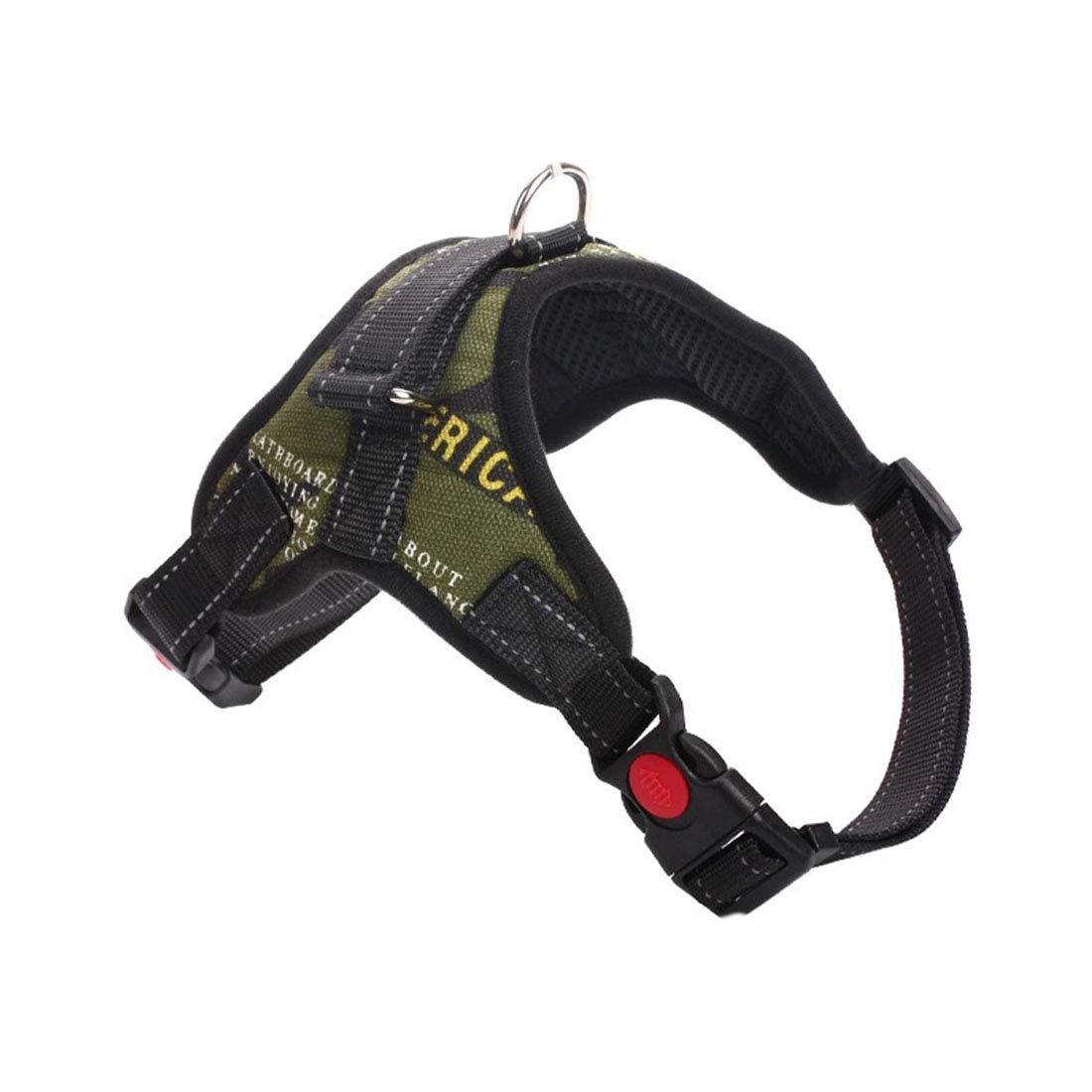 Dog Harness Anti Pull Nylon No Pull Chest Harness Adjustable Pet Car Harness Chest Strap for Small Medium Large Dogs Reflective Running Harness (military green, S)