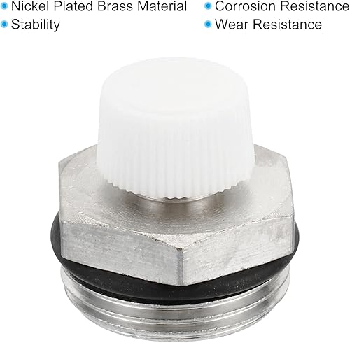 Miniatura 4 de PATIKIL Juego de válvulas de enchufe manual de ventilación de aire para radiador de rosca macho BSP de 34 pulgadas, paquete de 2 tapones de latón