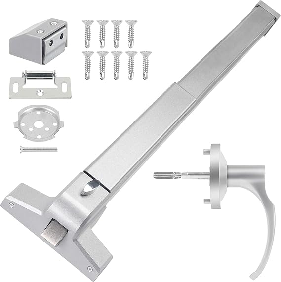 Door Push Bar Handles with Exterior Lever Emergency Lock Stainless
