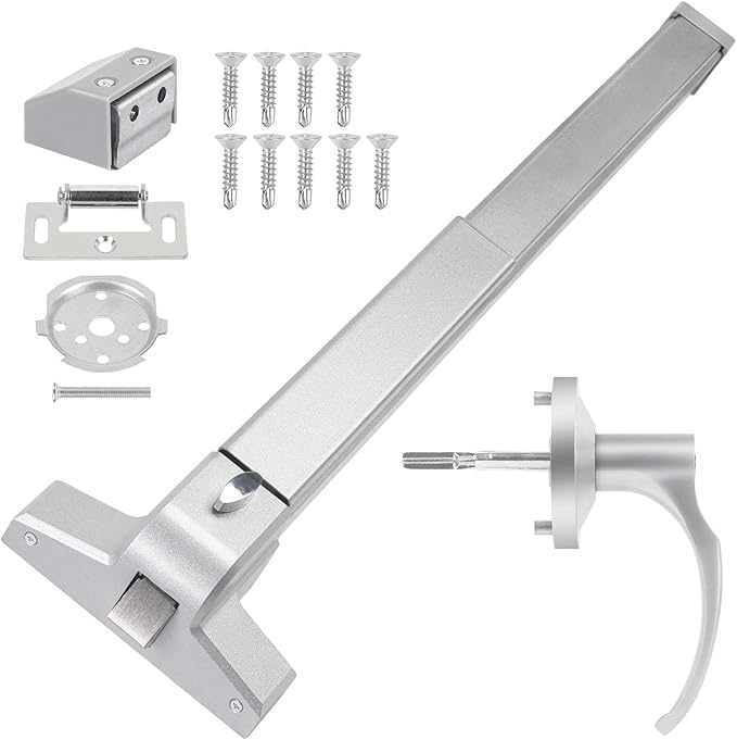 Door Push Bar Handles with Exterior Lever Emergency Lock Stainless Steel Commercial Door Push