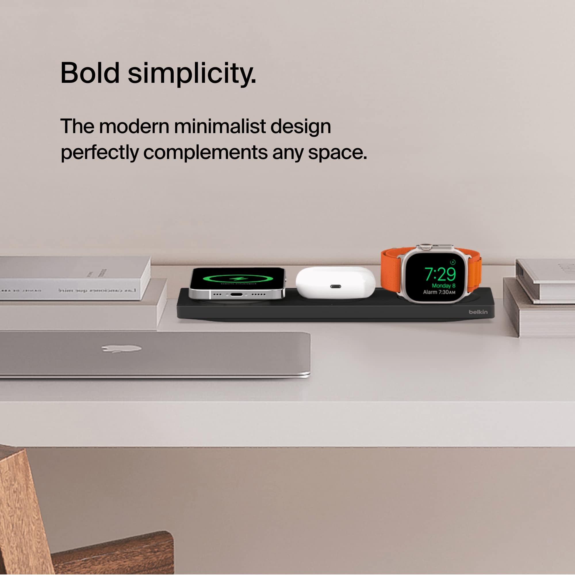 Belkin MagSafe 3-in-1 Wireless Charging Pad - Fast Wireless Charging for Apple Watch, iPhone 14, iPhone 13 & iPhone 12 series, & AirPods - MagSafe Charging Station For Multiple Devices - Black