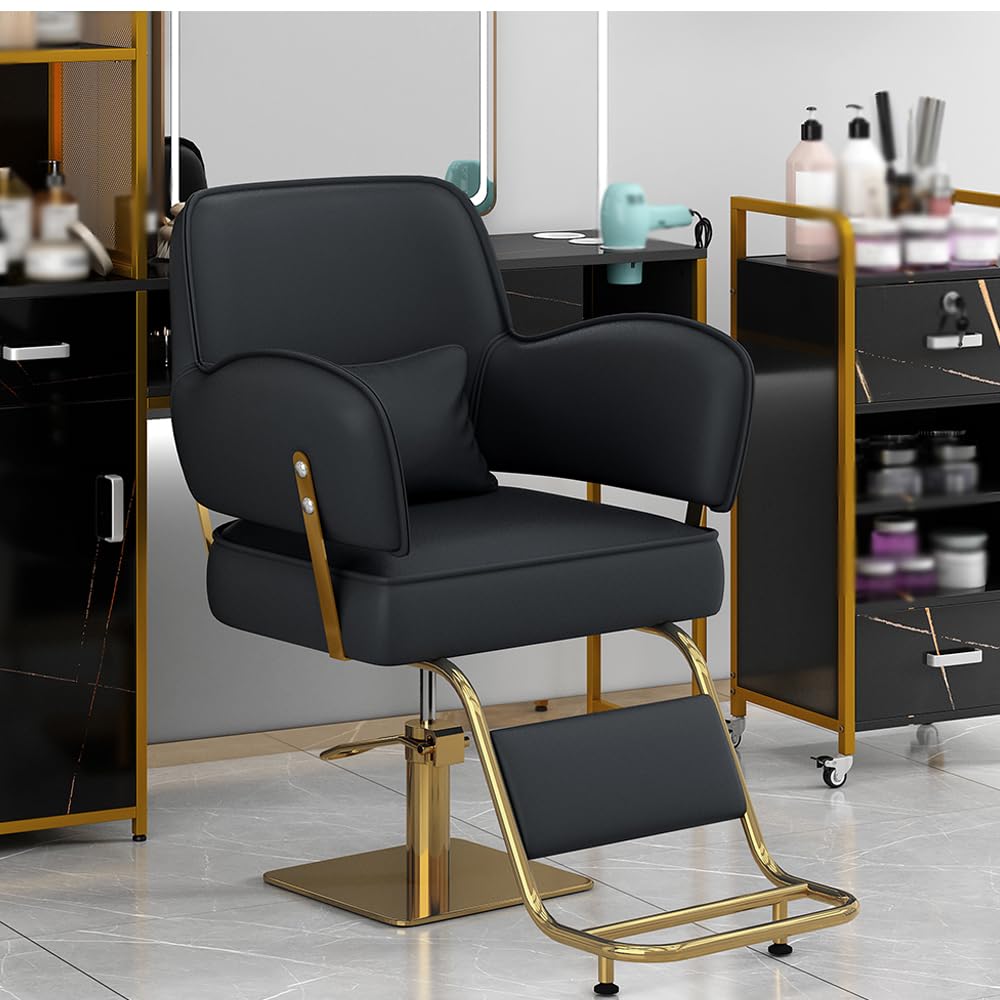 Poltrona da Barbiere Leggera, Lussuosa, Nera, Resistente, con Altezza Regolabile, per Attrezzature per Centri estetici e Spa, con Portata Fino a 330 libbre.
