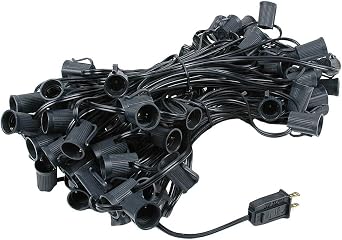 Novelty Lights 100 Foot C9 Outdoor String Light, Christmas Stringer | Patio Lights, Intermediate Base C9 & E17, 12 Inch Spacing, Black Wire, Holiday Lighting & Commercial Outdoor Lights