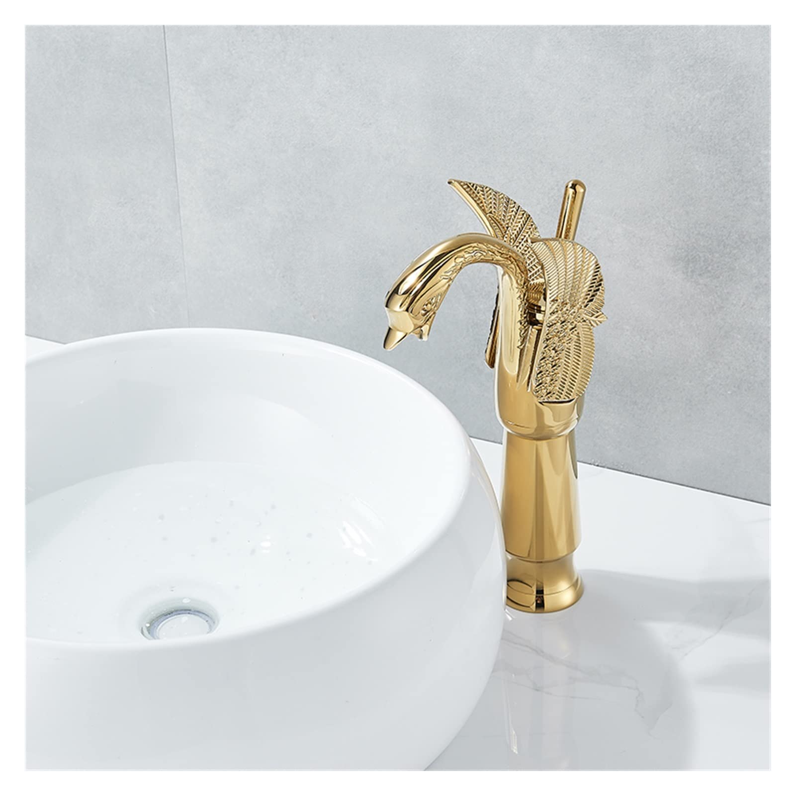 Kran umywalkowy, Golden Classic Łazienka Bateria High Short Opcjonalny Ptak Kształt Bubbler Delikatne Wycieczki Gorące i zimne Mikser wody(Golden Short)