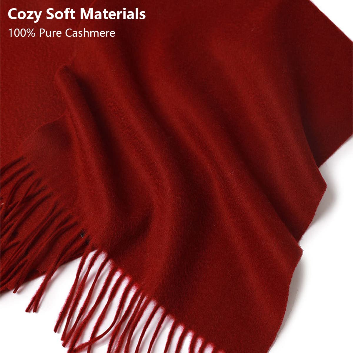 YUONNY 100% Cachemira Bufanda Larga con Flecos para Hombre Mujer, Super Suave Cálido Pañuelo Borla, Unisex Otoño Inverno Bufanda Elegante de Color Sólido para Amantes, Regalo Invierno Burgundy F