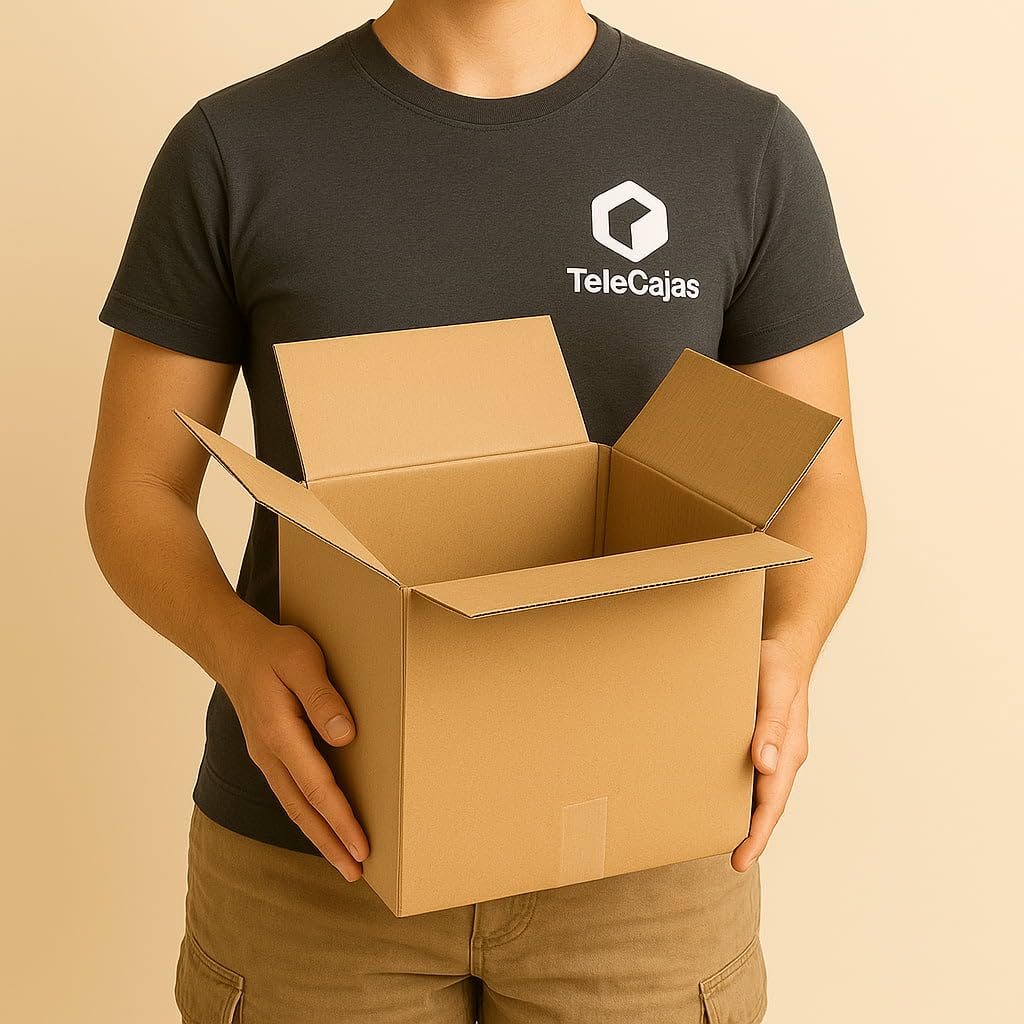 Telecajas | 10 cajas 31 x 31 x 31 cm | Cajas de cartón robustas con asas para mudanza o envío | Ideal para platos, sombreros y revistas | Pack de 10
