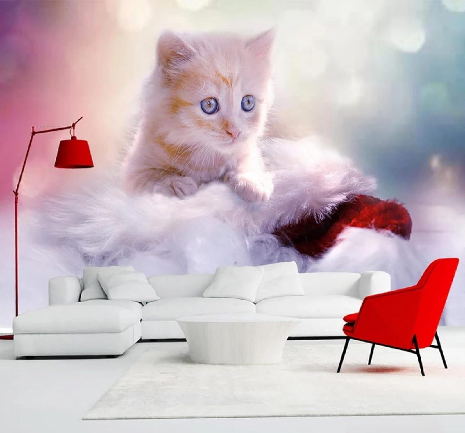 XLMING Minimalist Three Dimensional Cute Kitten Decoration 3D Wallpaper Silky Texture Home Study Office Grey Dining Room Sofa Bedroom Living Room TV Backdrop-430cm×300cm
