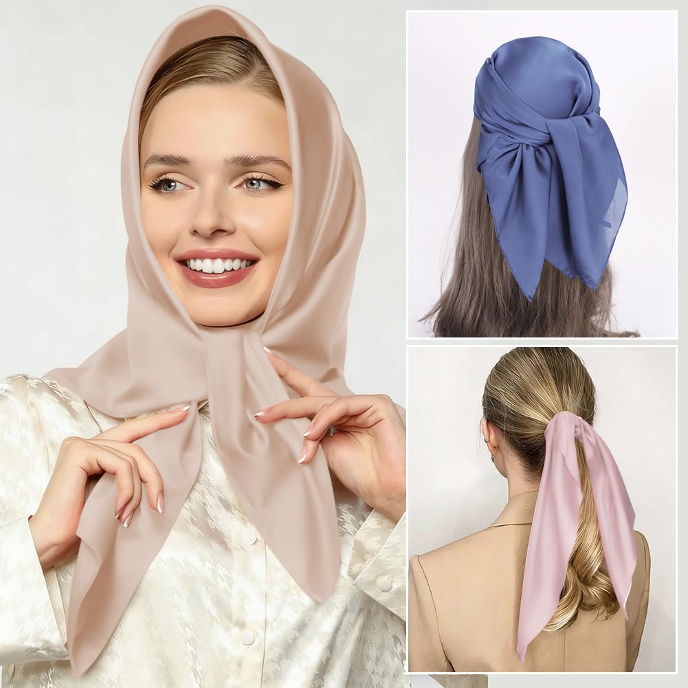 Kwadratowy satynowy jedwabny szalik zwykły szalik na szyję, lekka jednokolorowa bandana owijana kwadratowa duża kwadratowa satynowa chusta na głowę do włosów, akcesoria klasyczny szalik do