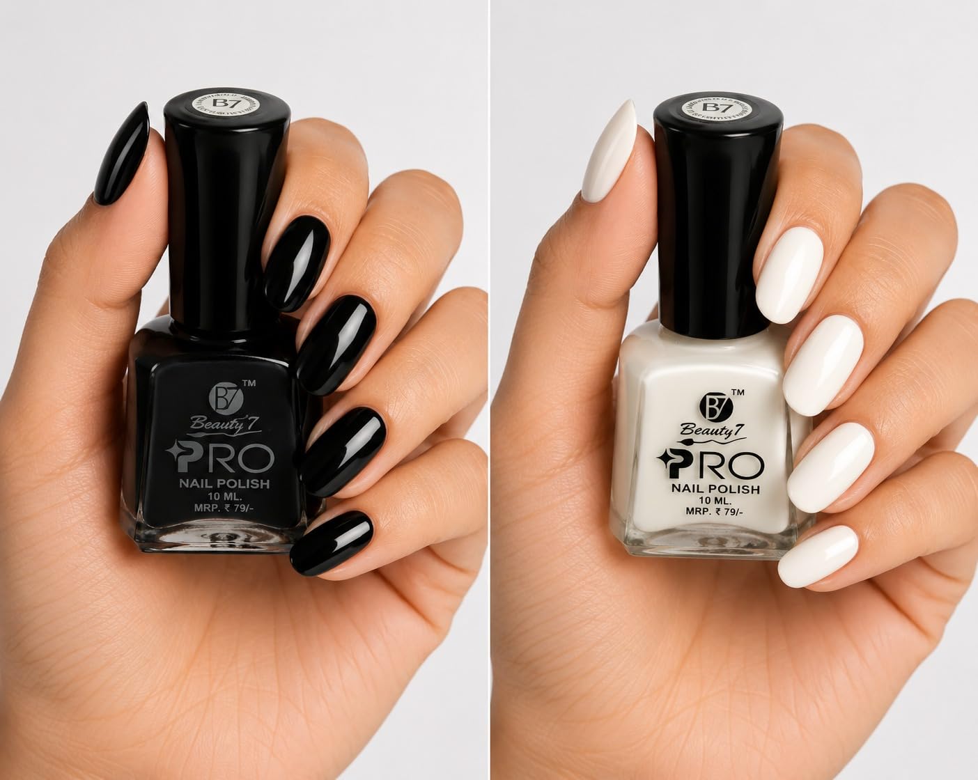 Beauty 7 PRO Nail Polish Pack of 2 (10ml Each) | High Gloss Finish | Quick Dry Formula | Long Lasting & Chip Resistant Nail Paint for Women | Smooth Even Coverage | Salon Finish(Black & White)-picture-16
