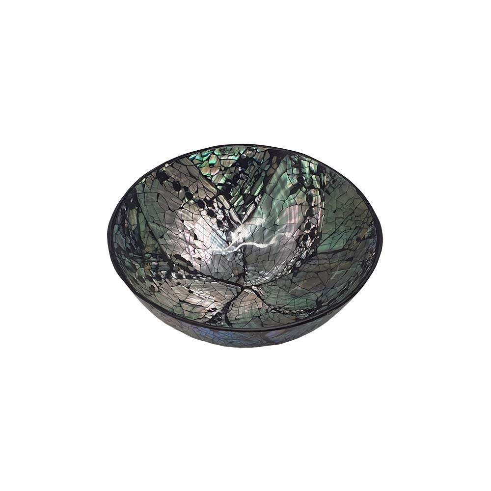 VIE Naturals Capiz Inlay Decorative Bowl, 11cm Diameter, Black/Silver