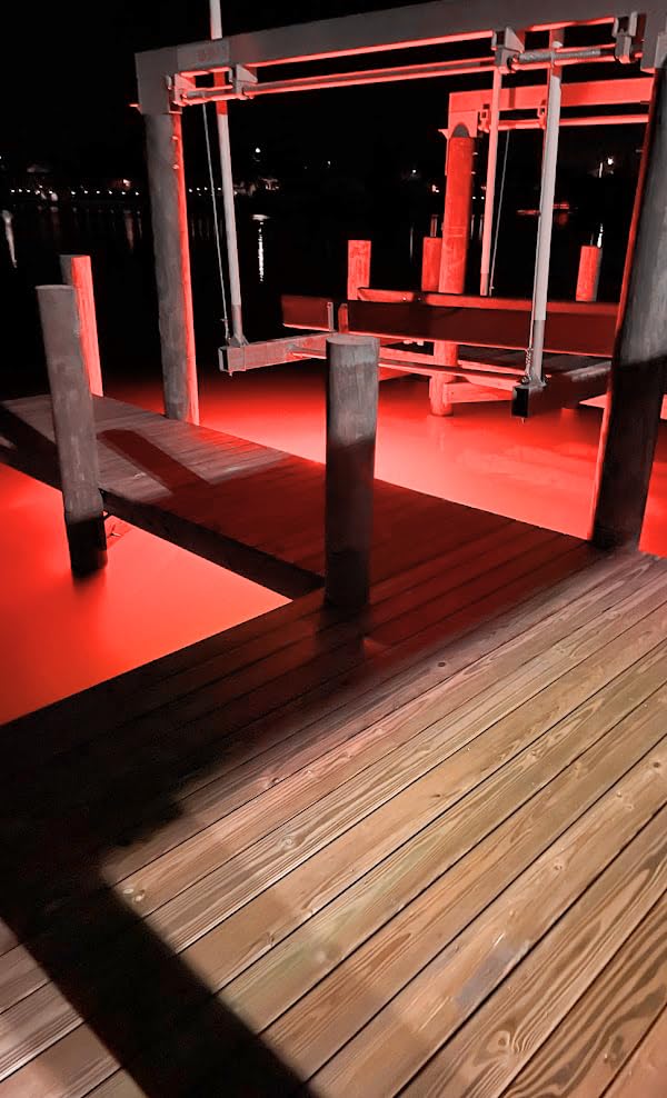 Mega-Watt Underwater LED Lighting System, Underwater Dock Light, Fish Light (3lb Anchor Weight Set, Red, 80 Foot Power Cord)