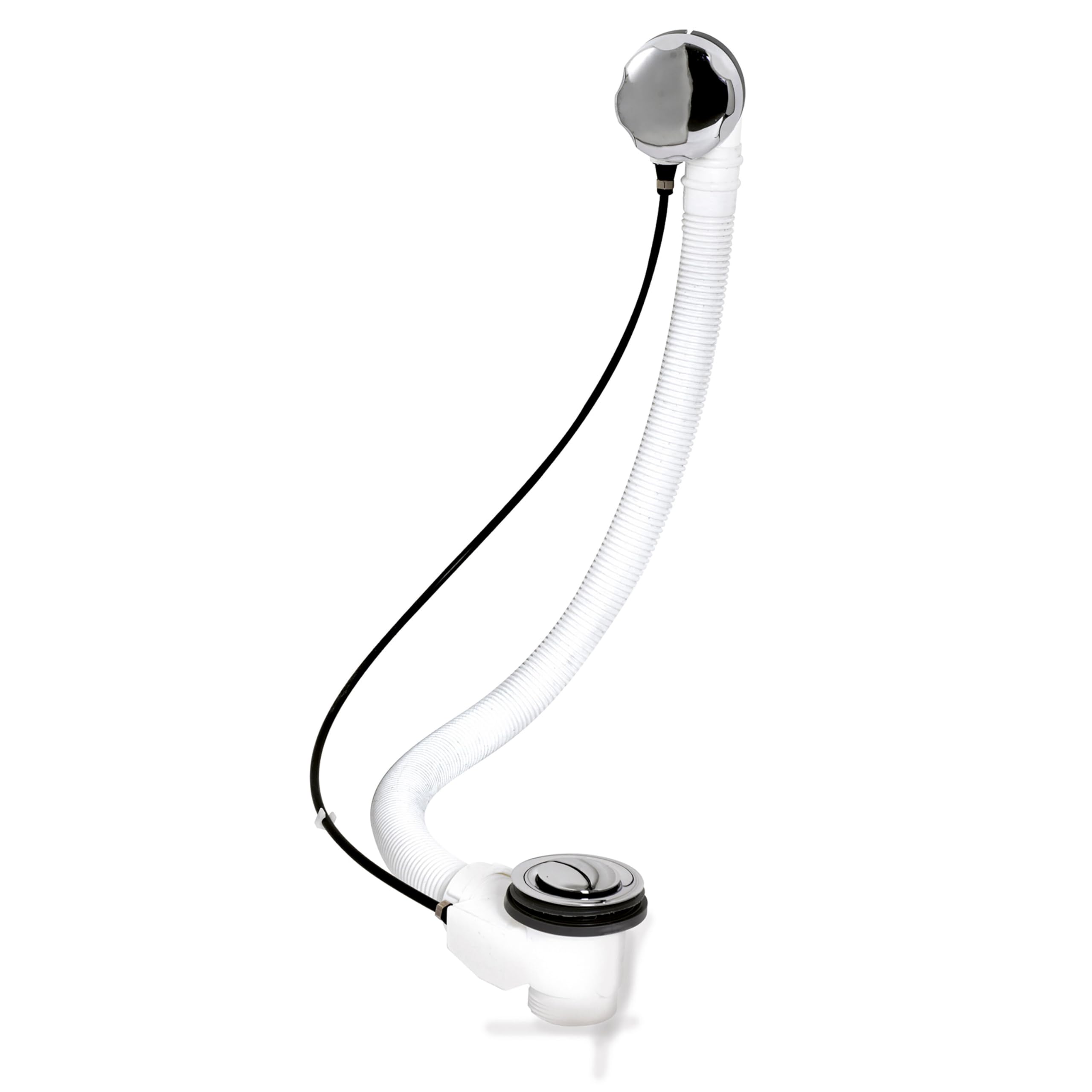 Balterley Bath Pop Up Waste and Overflow Kit, Round Waste with Round Overflow Control Knob, Pop Up Bath Plug Replacement, Chrome Bathtub Plug Replacement - 76 x 76 x 381 mm (Chrome)