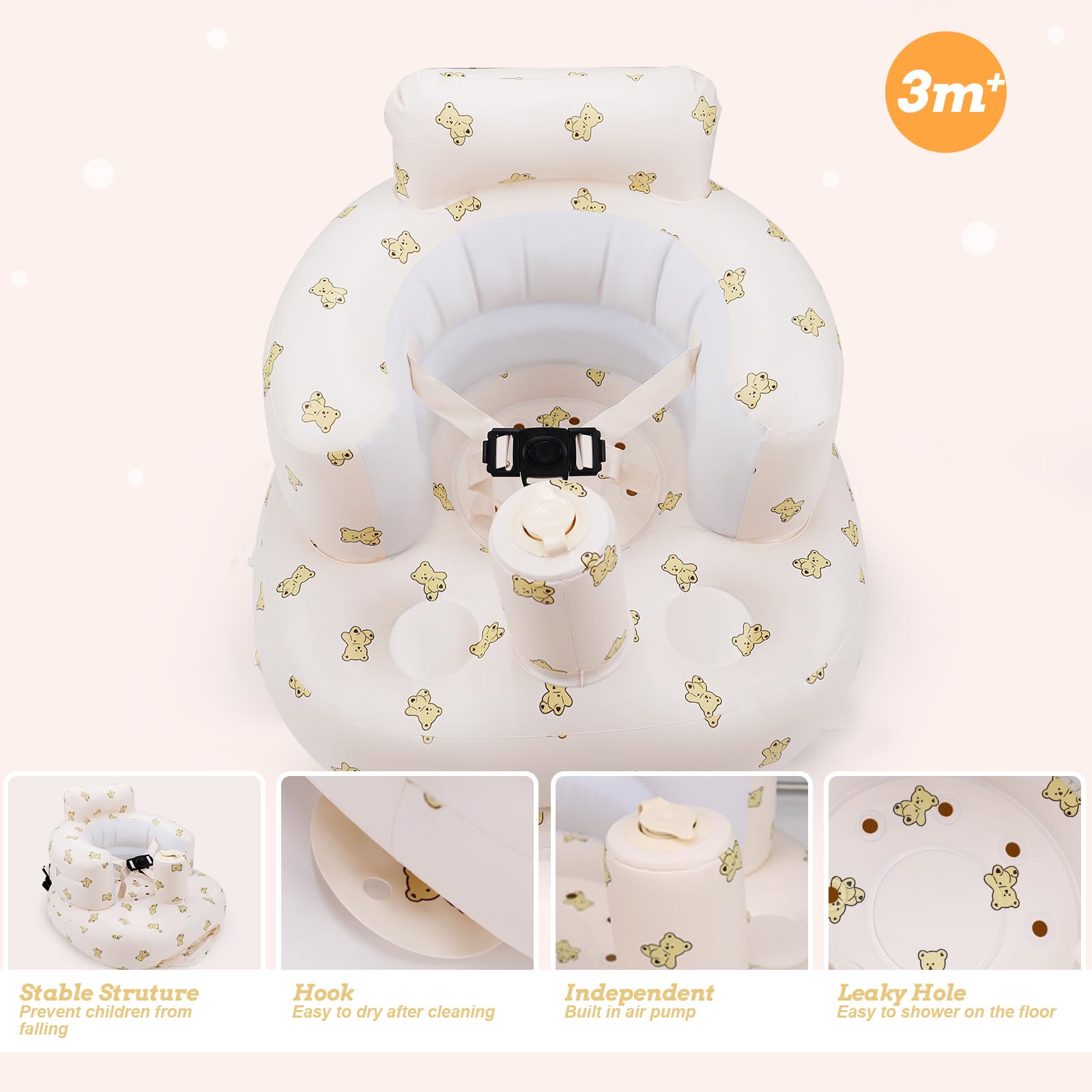 Upgraded AirSwim Inflatable Baby Seat for Babies 3 Months and Up, Inflatable Baby Chair with 3-Point Harness - Image 3