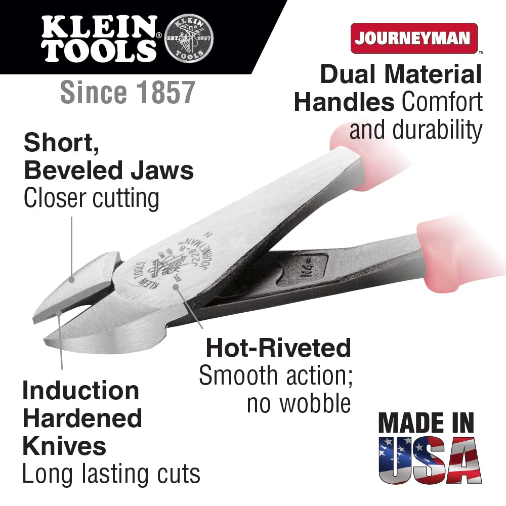 Klein Tools J228-8 Pliers, Made in USA, Diagonal Cutting Pliers with Dual-Material Journeyman Handles - Image 2