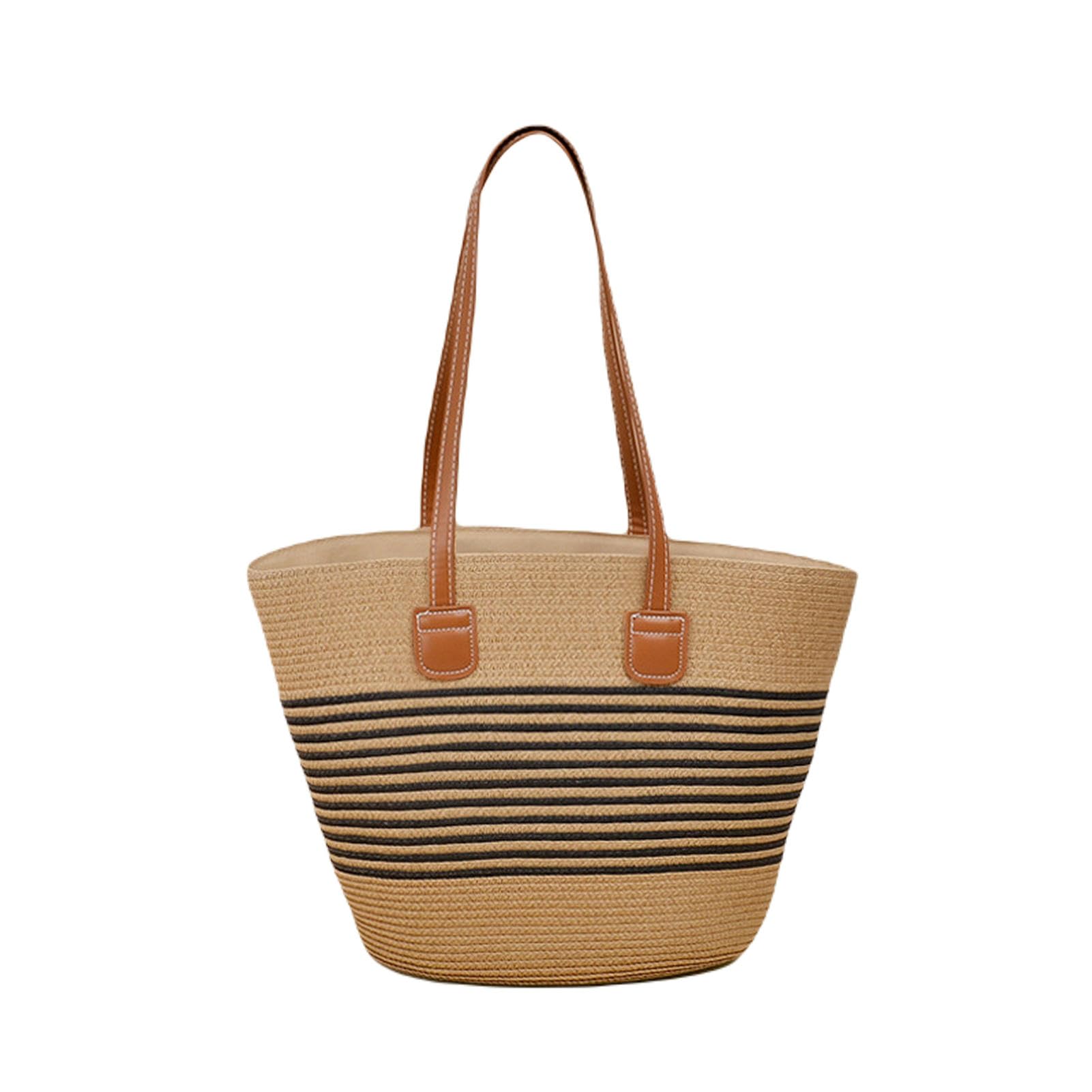 Strohtaschen Damen Mode Dame Shork Schultertige - Große Kapazität Gewebte Tasche, Strand -urlaubshandtasche Im Französischen Stil Im Stil-Black