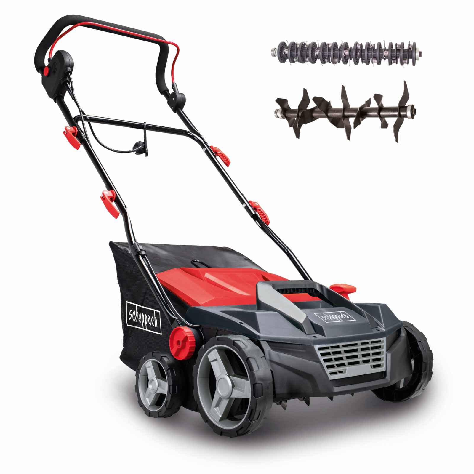 Scheppach SC38 Electric Scarifier & Aerator, 1600W, 38cm Width, 12mm to +6mm Depth, 45L Collection Box