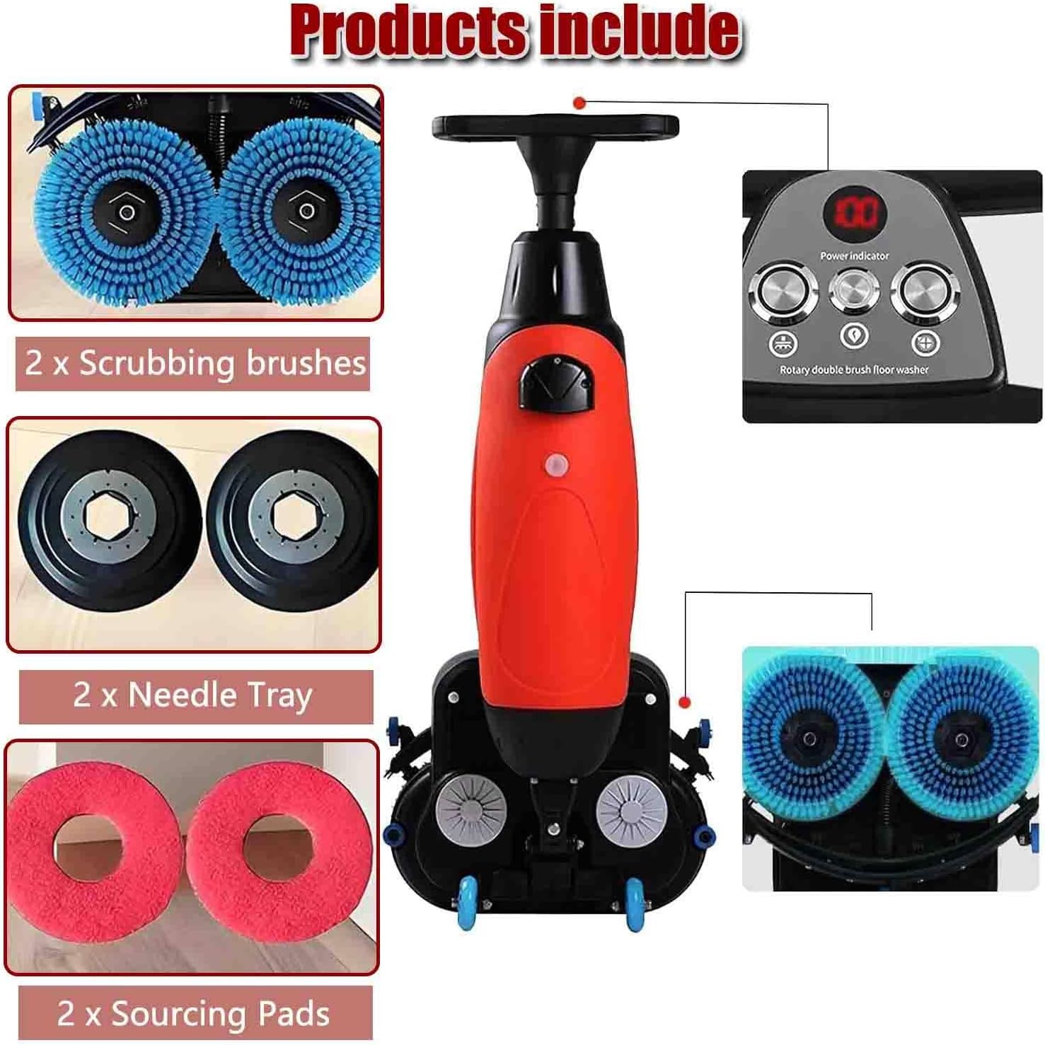 Commercial Electric Floor Scrubber Tile Polisher, Carpet Extractor Power Scrub Brush, 360°Rotating, Convenient Cordless, for Tile Carpet Hardwood Floors Marble Red