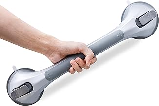 LEVERLOC Poignée Ventouse, 43 CM Douche Barre d'appui À Succion pour Baignoire, 110 KG Poignées de Sécurité pour Salle De Bain, Seniors, Personnes Âgées, Résistant, Barre de Maintien Amovible, Argent