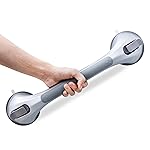 LEVERLOC Grab Bars for Bathtubs and Showers, Shower Handle 17 Inch Strong Suction Bath Handrails, Safety Grip for Bathroom Chair, Bathroom Grab Bar for Senior No Drilling Waterproof,Silver