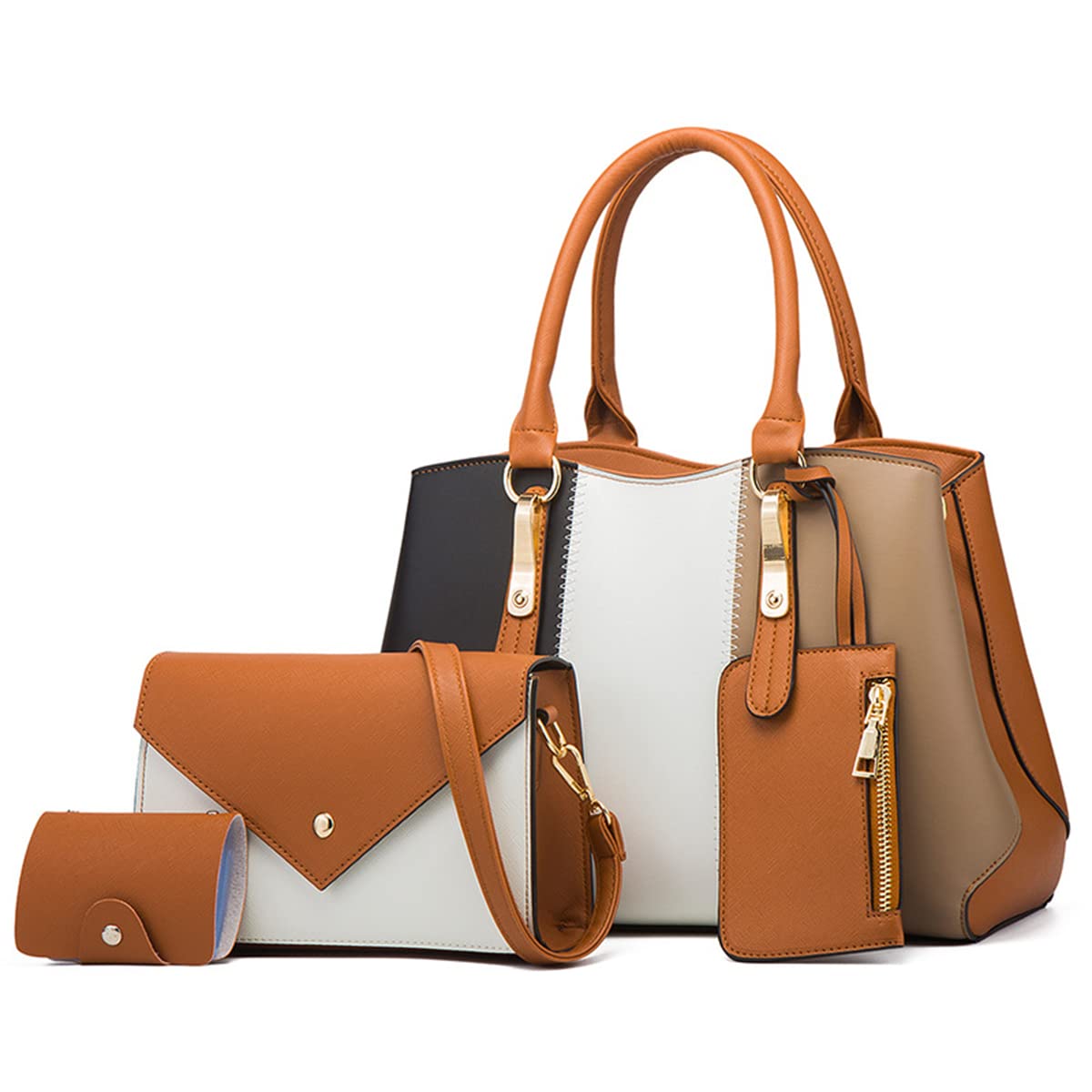 AioTio Bolsos de Mujer Grande Bolso de Hombro Bolso Bandolera Tote Bolso de Mano Cuero PU Conjunto de Bolsa Mujer Tarjetero Billetera 4pcs Set