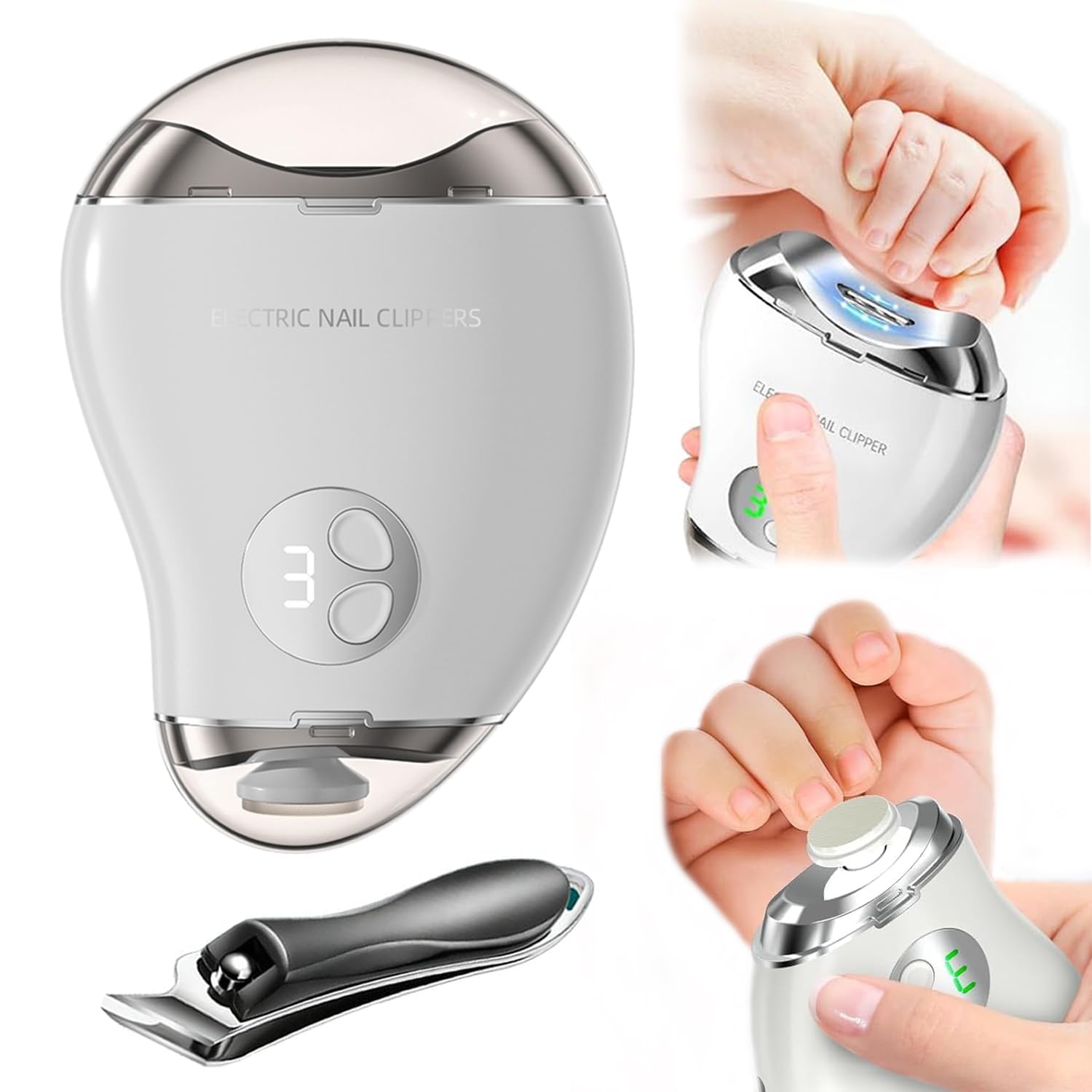 Electric Nail Clipper 4-in-1 Rechargeable Automatic Nail Clipper Set with 3 Speed Gears Nail File Polishing Trimmer LED