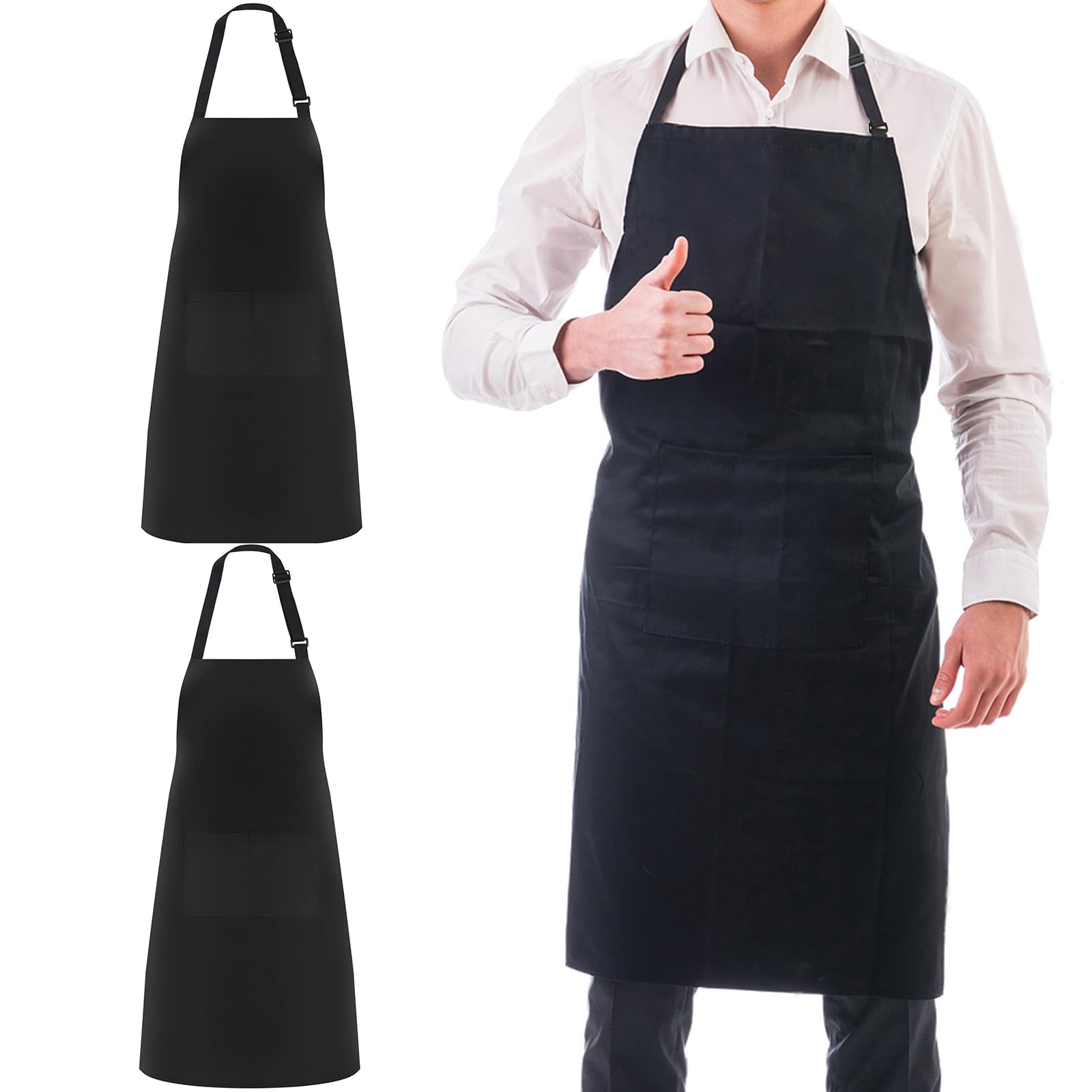 Zanfqvo Chef Delantal, Negro Delanta Impermeable con 2 Bolsillos, Delantal de Barbacoa con Correas Largas, para Barbacoa Cocinar Hornear Jardinería