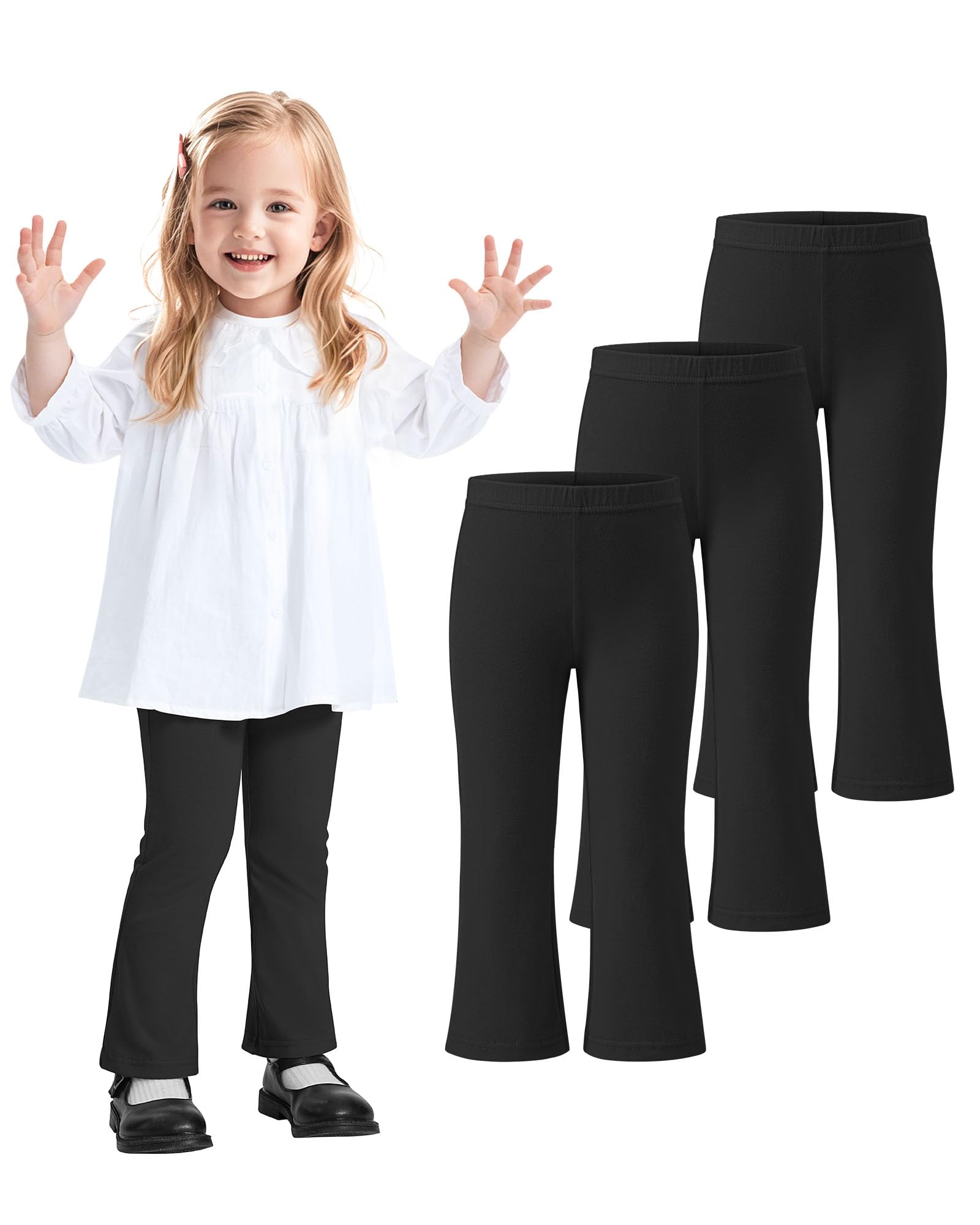 ZUEMET 3 Pack Baby Girls Flare Leggings Toddler Bell Bottoms Pants Infant Girl Soft Cotton Clothes Size 18M-5T