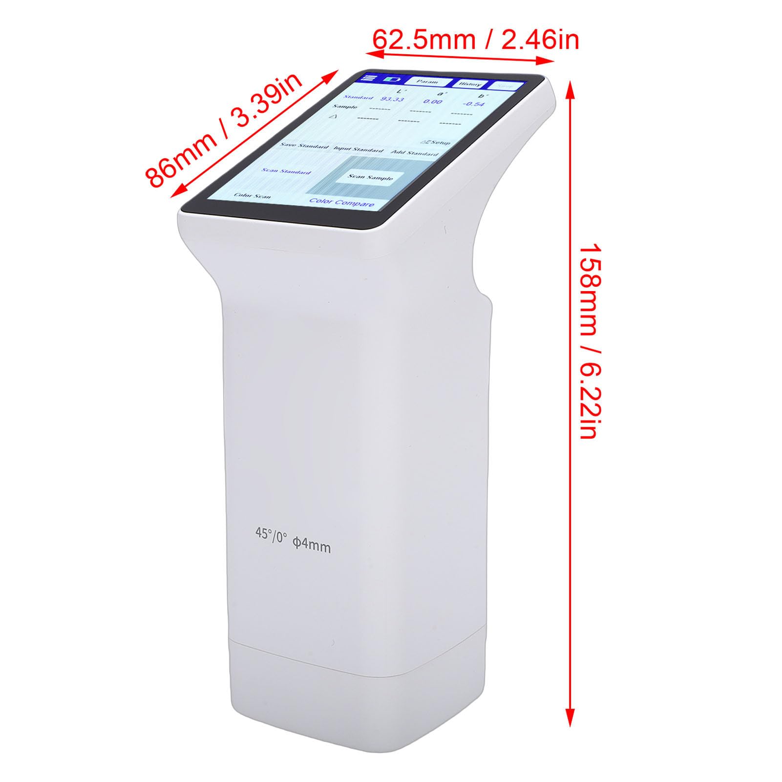 Asixxsix Kolorimeter, 4 Mm Messkaliber, Farbdifferenzmessgerät für Druckmaterialien, Etiketten, Verpackungen, 3,5-Zoll-Touchscreen, mit Mobiler APP-PC-Software, für Verschiedene