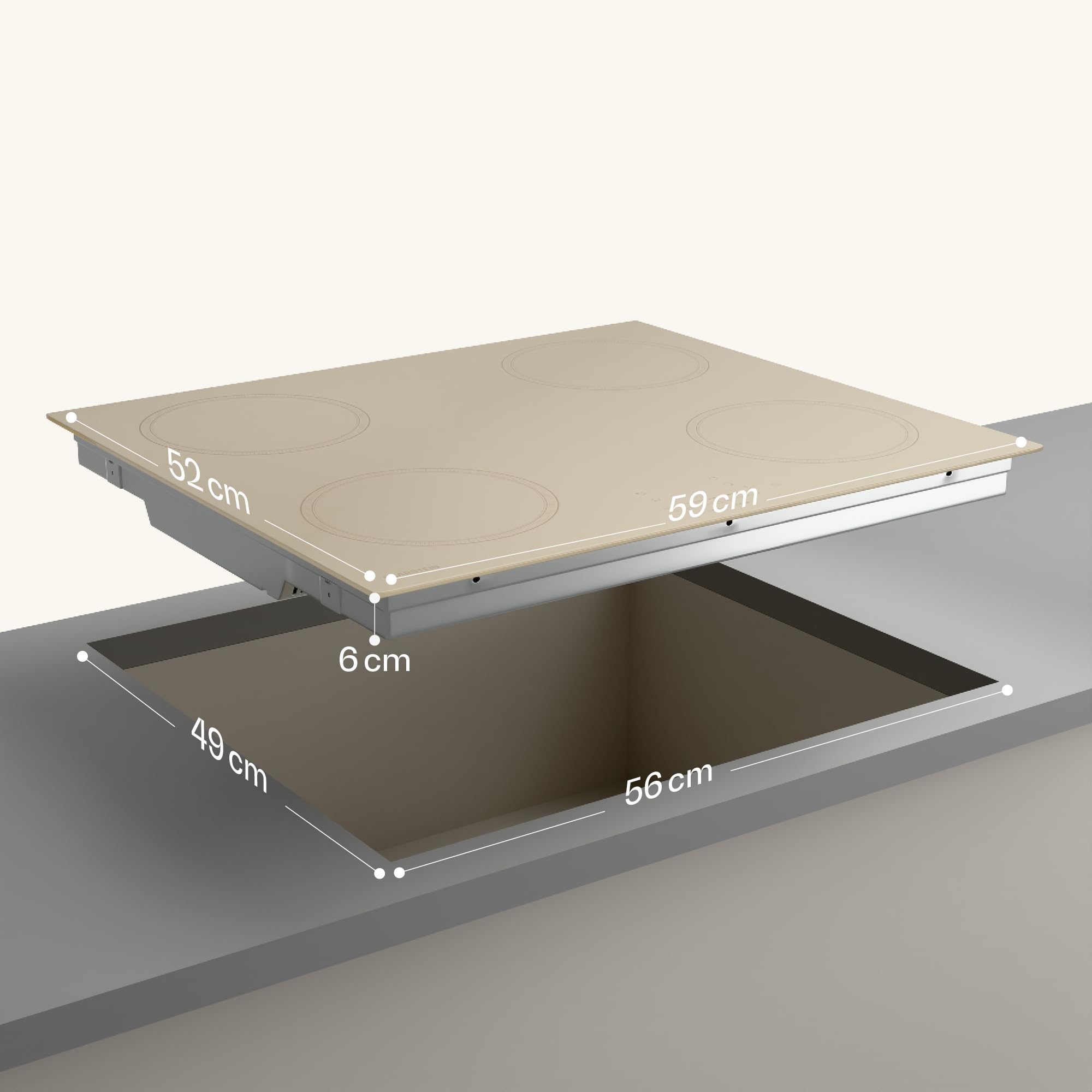 Klarstein Victoria Placa Inducción - 4 Zonas, 7000W Con Potenciadores, Control Deslizante, Temporizador & Bloqueo Infantil, Cristal Cerámico Crema, Diseño Encastrable 59cm