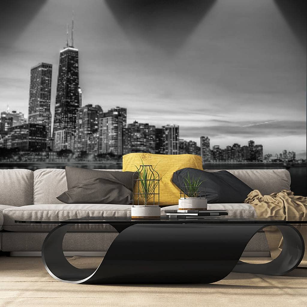 Chicago Skyline At Night Wallpaper Black And White Chicago Skyline