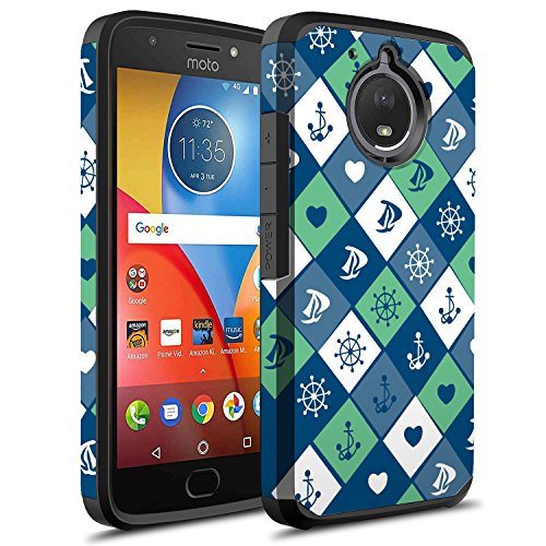 Rosebono Compatible With Motorola Moto E4 Plus Case, Dual Layer Shockproof Hard Cover Graphic Case for Motorola Moto E4 Plus (Heart-Anchor-Sailboat-Ship Wheel Vector)
