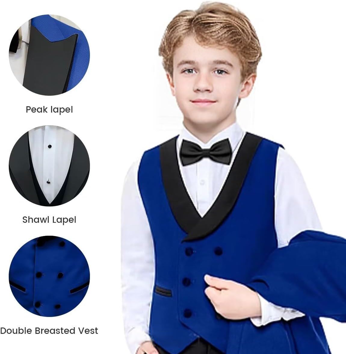 Boys Suits 3 Piece Formal Suits Kids Tuxedo Suits for Boys Peak Lapel Blazer Vest Pants Set