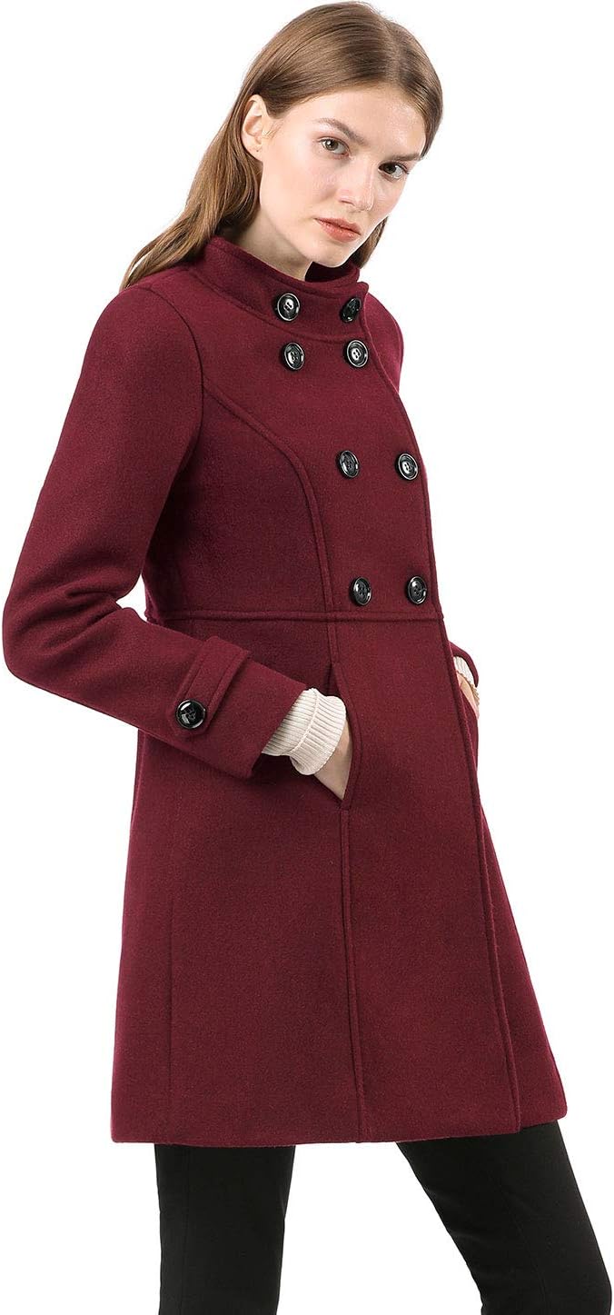 Allegra K Women's Stand Collar Double Breasted Slant Pockets Trendy Outwear Winter Coat - Image 4