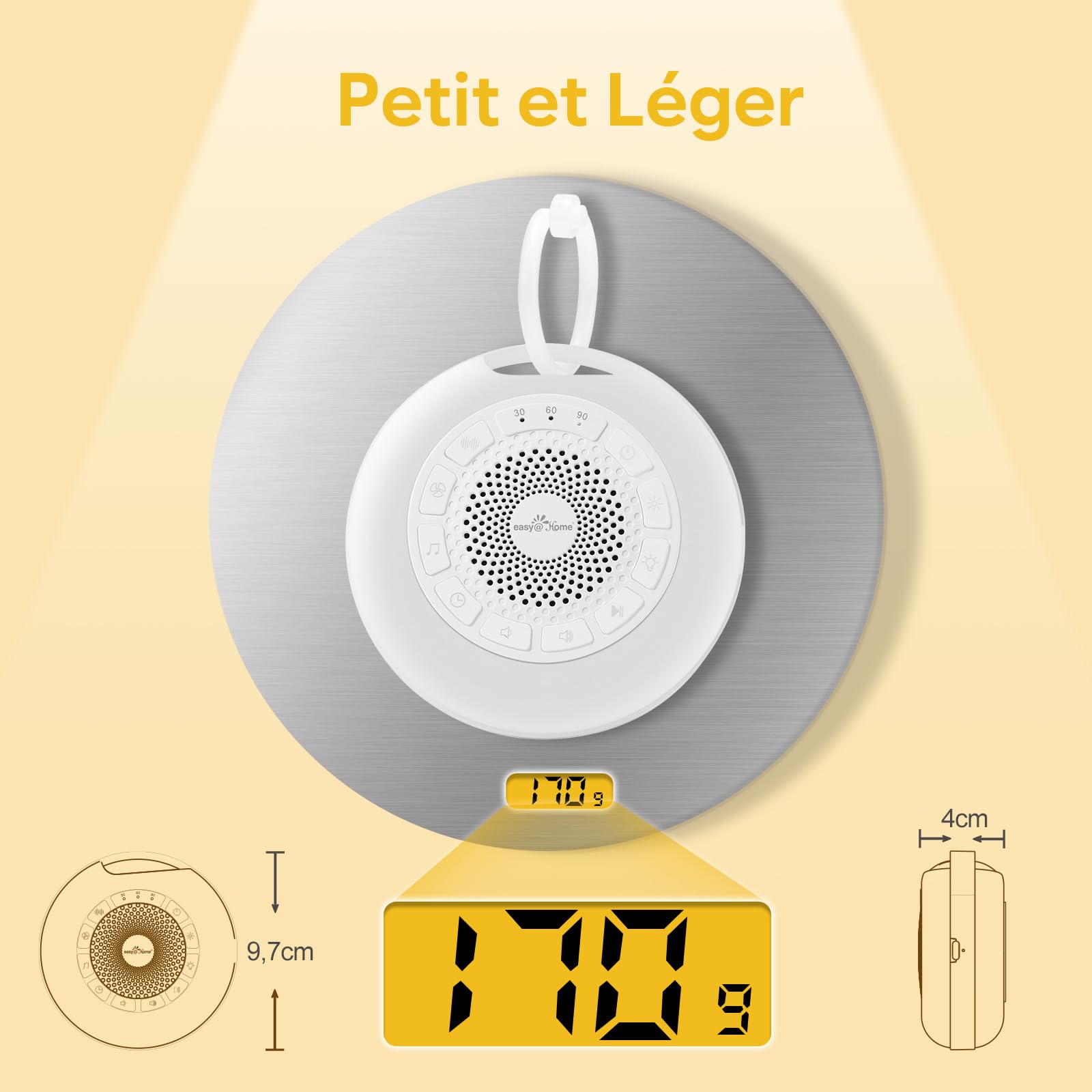 Machine à Bruit Blanc Portable pour Bébé : Easy@Home 26 Sons Apaisants Musicaux avec Veilleuse pour Aider au Sommeil des Enfants et Adultes | 3 Modes et 7 Couleurs de Lumières | Minuterie | USB