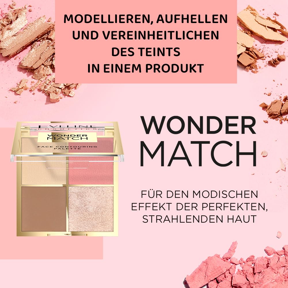 Eveline Cosmetics Wonder Match 4-in-1 Face Contouring Palette, Bronzer, Blush, Highlighter, and Finishing Powder - Image 4