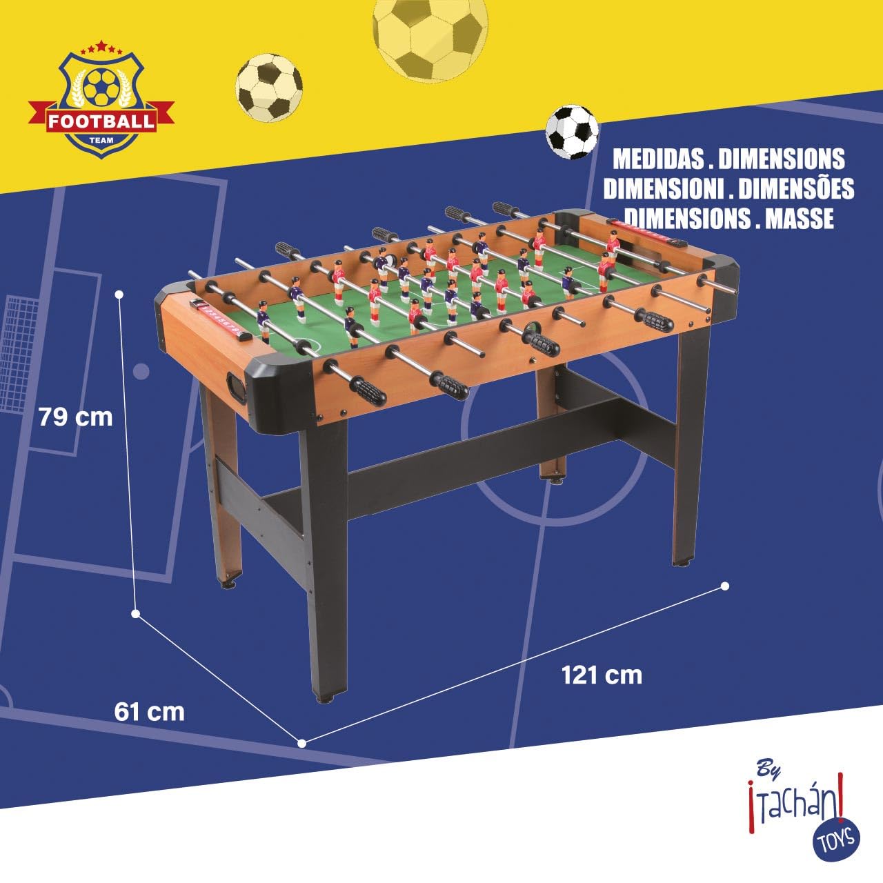 Tachan- Futbolín de Madera Infantil - Estable y Resistente - con 22 Jugadores, 2 marcadores y 2 Bolas - Mesa de Futbol para Toda la Familia - Dimensiones 121 X 61 X 79 cm (CPA Toy Group 732T00825)