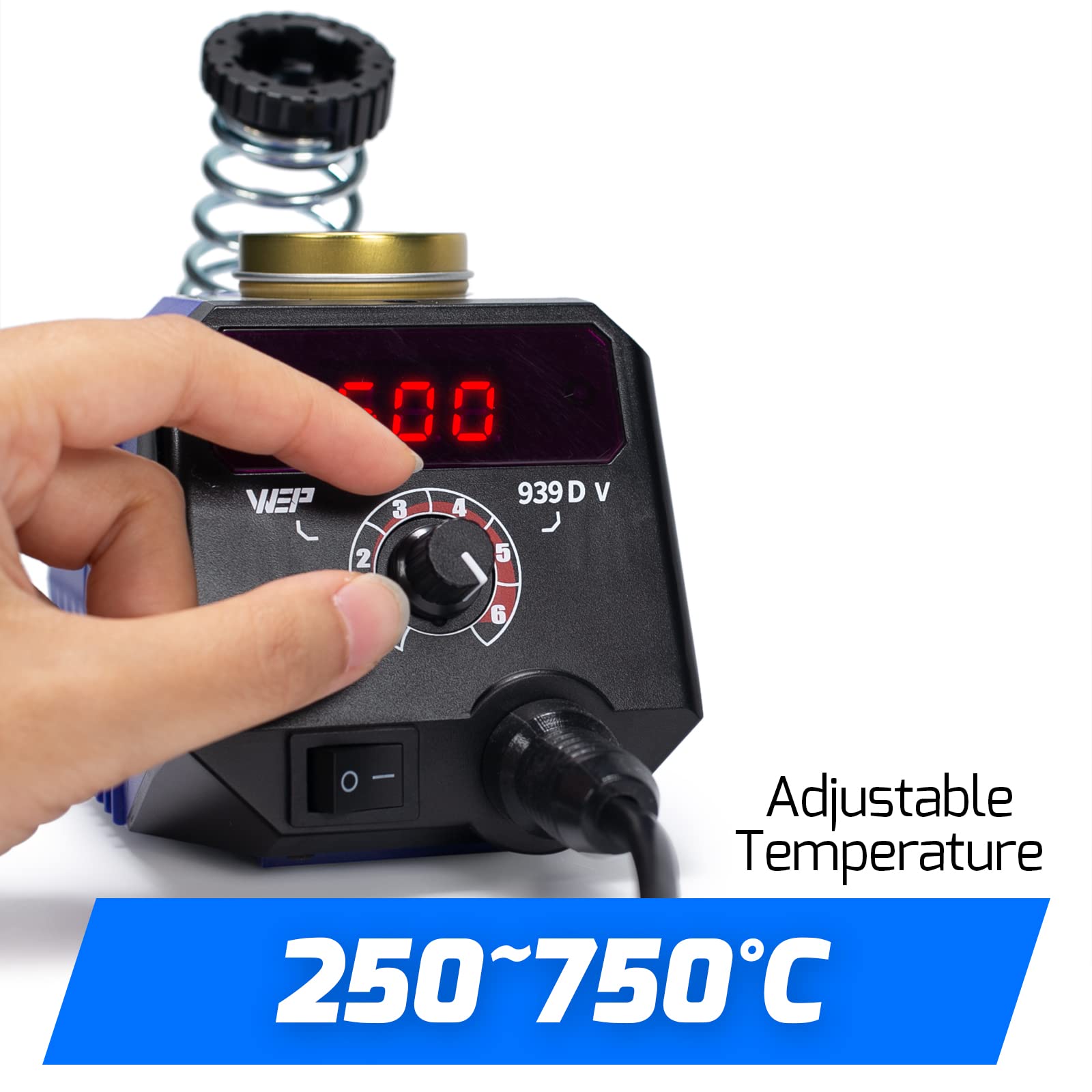 WEP 939D-V Pirografo per Legno 250–750℃ / 482–1382℉ – Strumento per Pirografo Regolabile con Penna Rimovibile, 23 punte pirografo, Supporto per Penna – Adatto per Legno e Pelle (EU Plug)