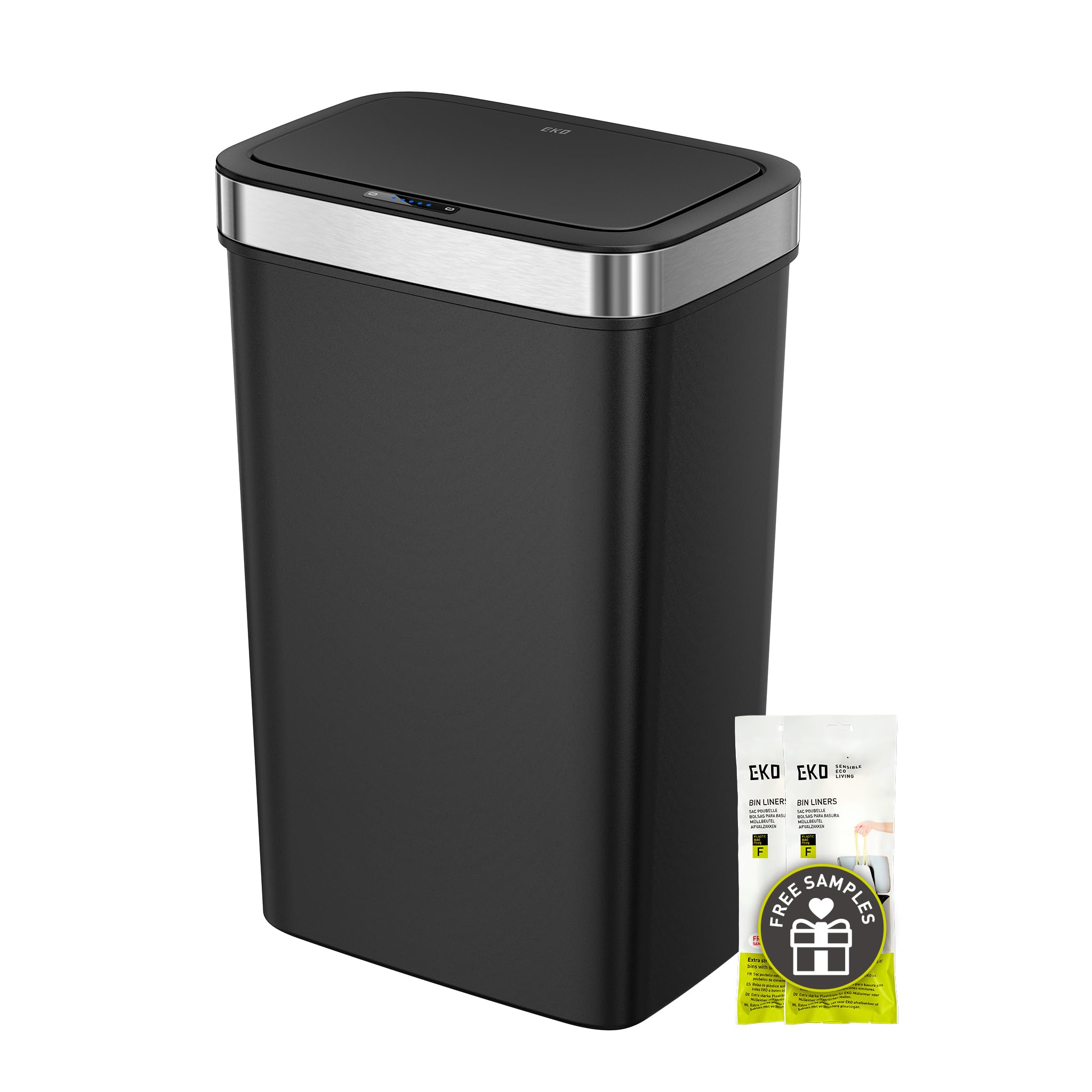 EKO Hana Deluxe 50L Mülleimer mit Sensor, Automatischer Mülleimer Küche, rechteckiger Bewegungssensor Abfalleimer, Soft Closing Deckel, fingerabdruckfrei, elektrischer Mülleimer, Schwarz, Kunststoff